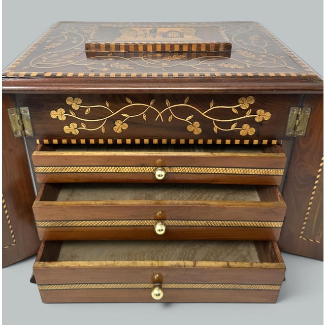 Antique Irish Castle Ruins Killarney Killarneyware Arbutus Wood Jewellery Casket For Sale - Image 16 of 17