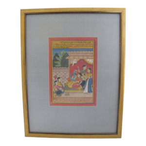 Indian Hindu Krishna & Radha Manuscript Mughal Art Illustration Print Framed
