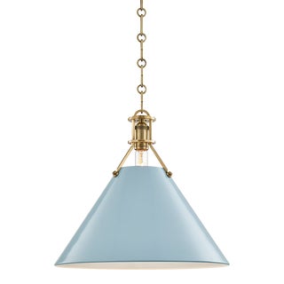 Hudson Valley Lighting Mark D. Sikes Painted No.2 1-Light Large Pendant, Aged Brass/Blue Bird For Sale