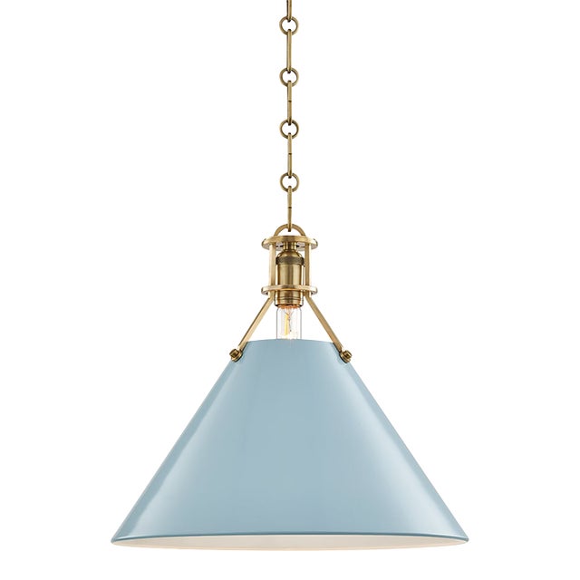 Hudson Valley Lighting Mark D. Sikes Painted No.2 1-Light Large Pendant, Aged Brass/Blue Bird For Sale