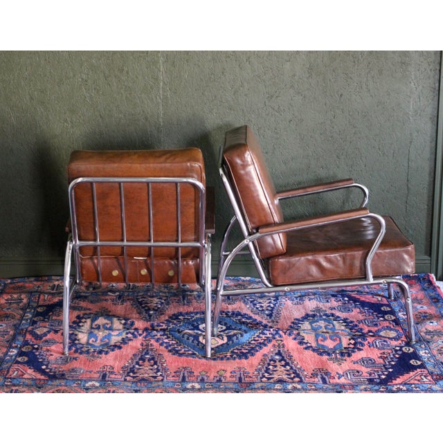 1940s Art Deco Style Pair of Chromecraft Brown Chairs For Sale - Image 4 of 17
