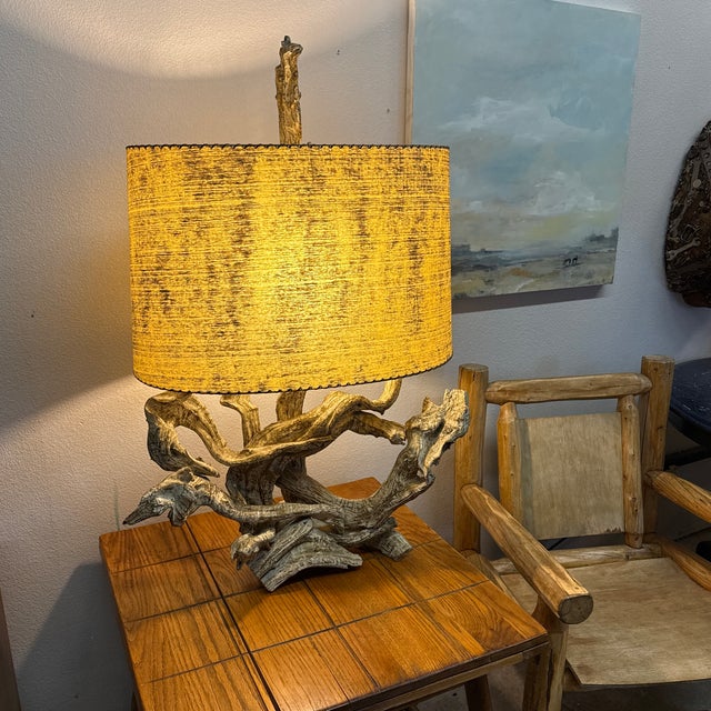 Brass 1950s Mid Century Large Sculptural Lamp Gold Gilt and White Wash Juniper Burl For Sale - Image 8 of 10