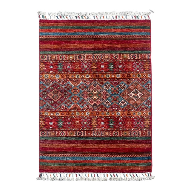 Small Vintage Tribal Kilim Rug – Handwoven Wool, 2.8x3.9 Ft, Red & Multicolor For Sale