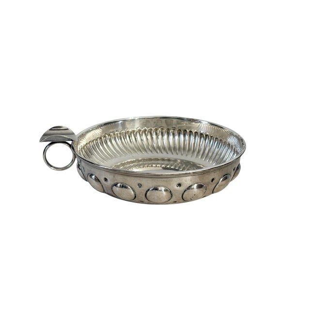 Vintage Sterling Silver Tastevin by Alves Pinto — 5.5" Diameter A distinguished tastevin crafted by the esteemed...