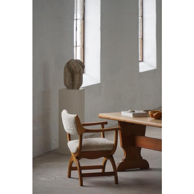 Mid-Century Kurul Armchair in Oak and Lambswool attributed to Henning Kjærnulf, 1960s For Sale - Image 12 of 18