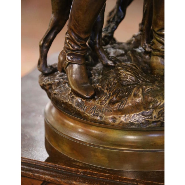 19th C. Patinated Bronze Hunter and Dog Composition Signed H. Moreau For Sale - Image 9 of 12