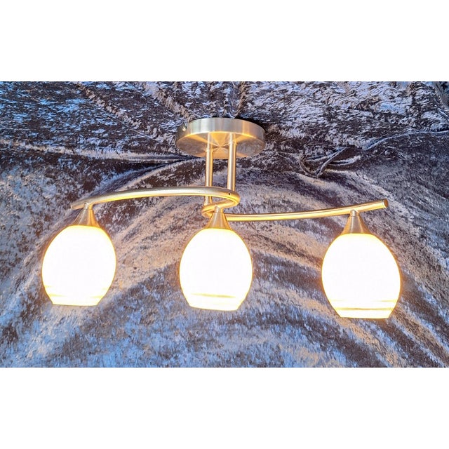 Silver Vintage Ceiling Lamp with Silver-Colored Metal Frame and 3 White Glass Shades from Trio-Leuchten, 2000s For Sale - Image 8 of 8