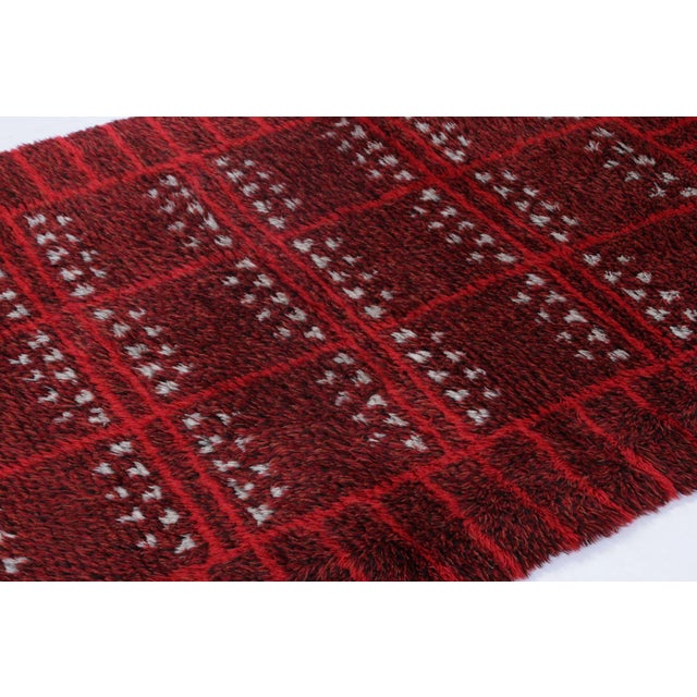 Rug & Kilim Vintage Swedish Rya Rug With Red Geometry and Ivory Accents - Rug & Kilim For Sale - Image 4 of 8