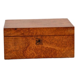 Antique English Burl Walnut Box With Red Painted Interior For Sale