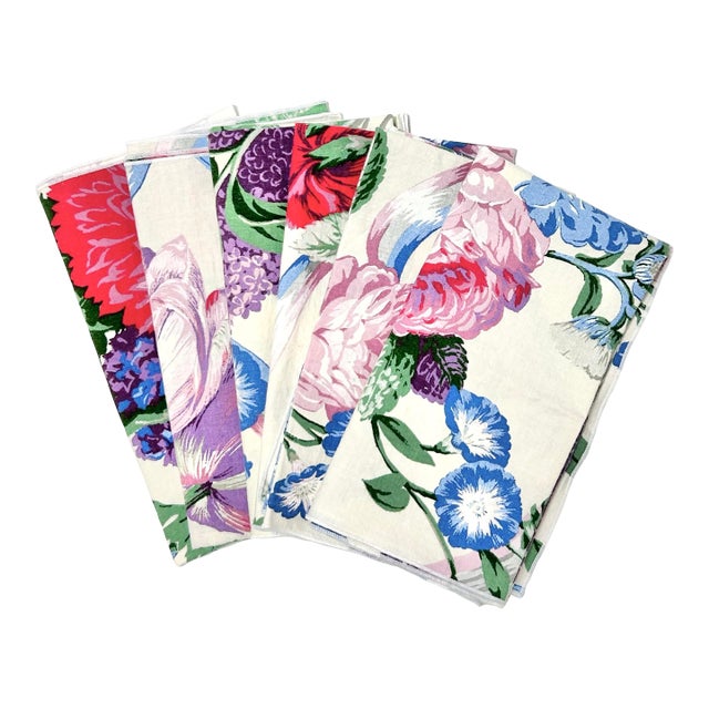 Vintage 1980s Cabbage Rose Floral Cotton Dinner Napkins – Grandmillennial Style (Set of 6) For Sale