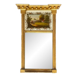 Antique Giltwood Mirror With Landscape Reverse Painting on Glass For Sale