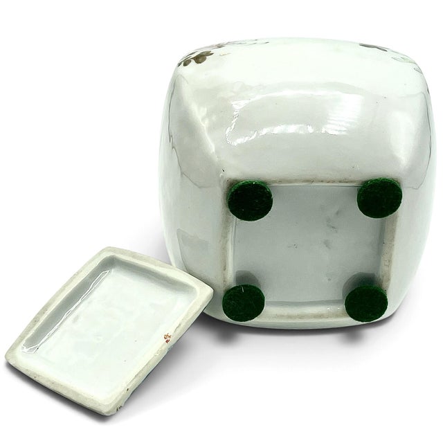 Early 20th Century Asian Porcelain Lidded Ginger Jar Celadon Chinoiserie Floral Bird Red Marks For Sale - Image 9 of 10