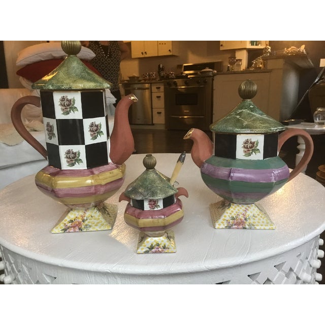 1990s MackenzieChilds Torquay Coffee, Tea and Sugar Service 3 Pieces