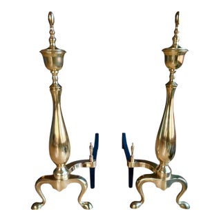 Restored Chippendale Brass Andirons- A Pair For Sale