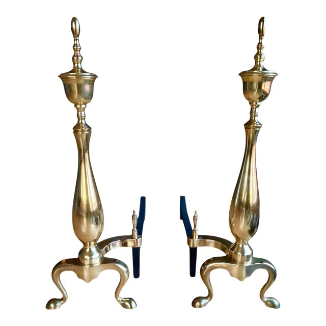 Restored Chippendale Brass Andirons- A Pair For Sale