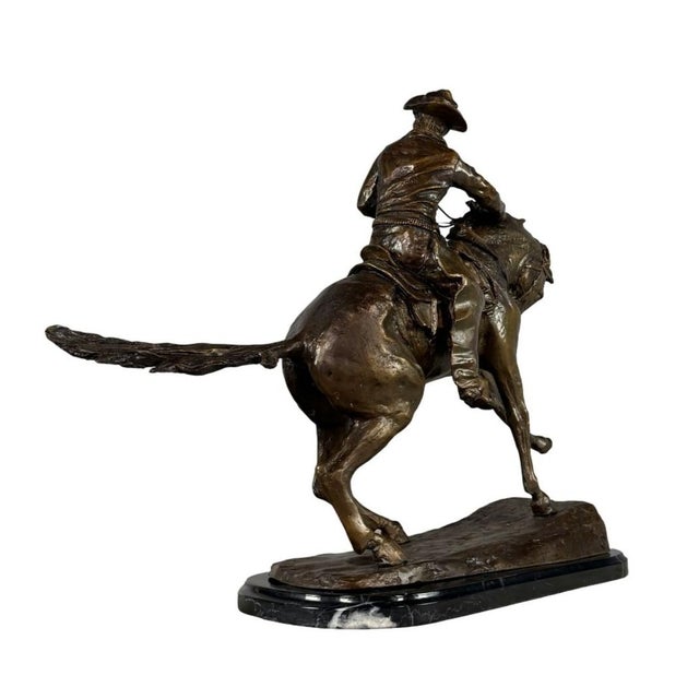 "The Cowboy" Signed Bronze Sculpture After Frederic Remington - 22" H For Sale - Image 10 of 10
