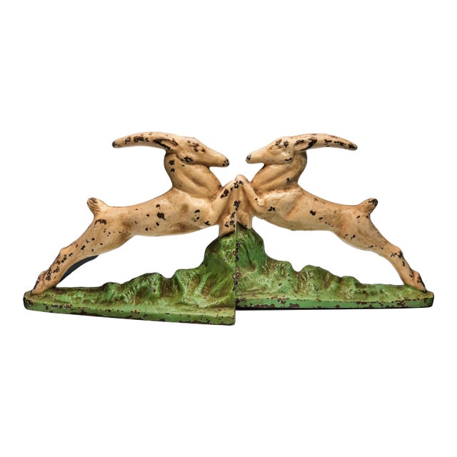 Hubley Cast Iron Leaping Gazelle Bookends For Sale