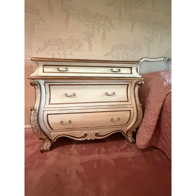 Vintage French Provincial Bombe Dresser in Antiqued Ivory Finish For Sale - Image 11 of 11