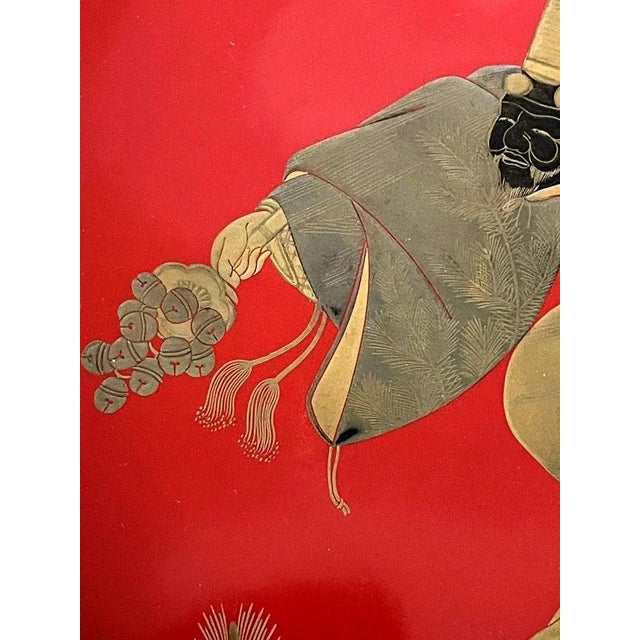 Japanese Lacquer Maki-e Plate of Masked Dancer For Sale - Image 11 of 13