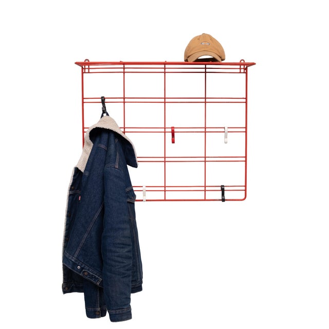 1960s Dutch Red Metal Wire Hanging Coat Rack, 1960s For Sale - Image 5 of 7