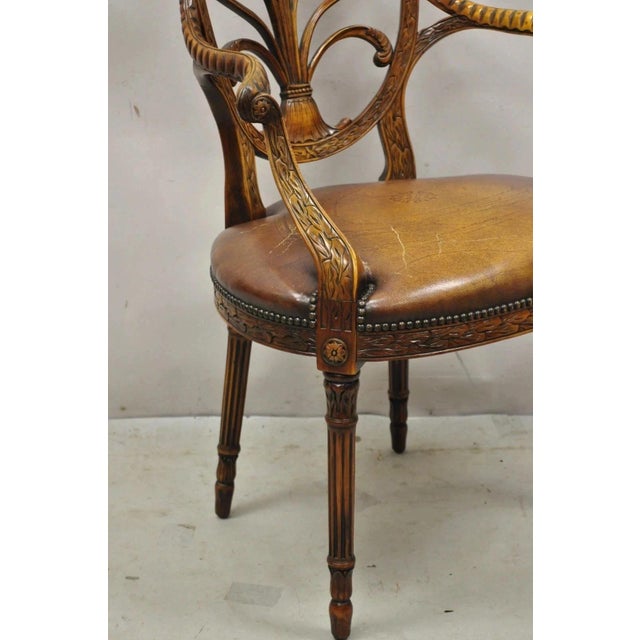 Late 20th Century Theodore Alexander Neoclassical Regency Style Carved Mahogany Leather Arm Chair For Sale - Image 9 of 12