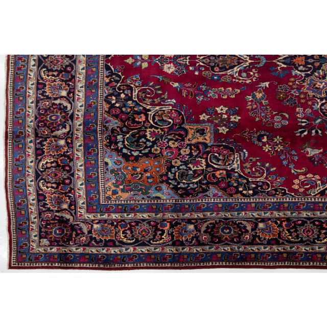 Red 1950s Vintage Kashan Persian Medallion Wool Rug in Red For Sale - Image 8 of 10