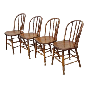 Late 19th Century Vintage Spindle Back Dining Chairs Set of 4