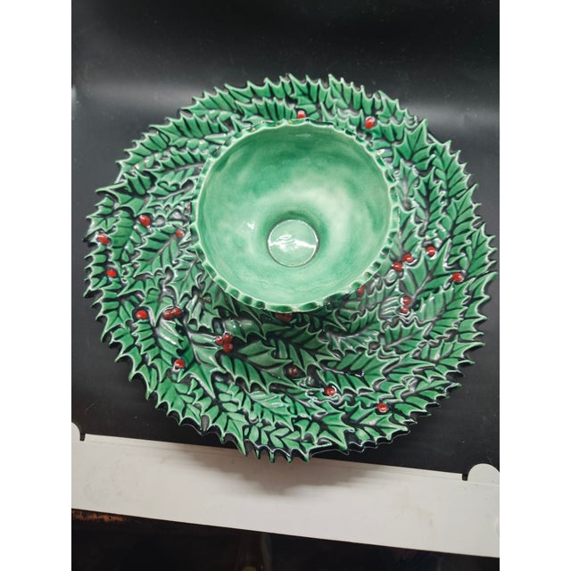 Vintage Lefton Holly Patterned Serving Wreath and Hobbiest Bowl