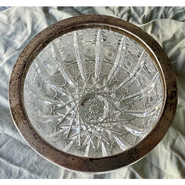 Transparent Art Nouveau Silver Rimmed Deeply Brilliant Cut Glass Round 6" Accent Bowl For Sale - Image 8 of 11