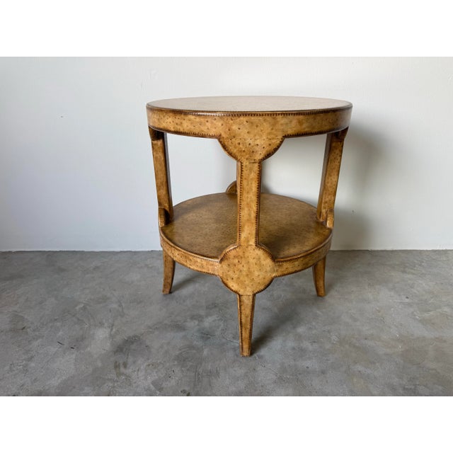 Vintage Maitland-Smith Faux Ostrich Leather Round Two-Tier End Table/ Sold For Sale - Image 9 of 12