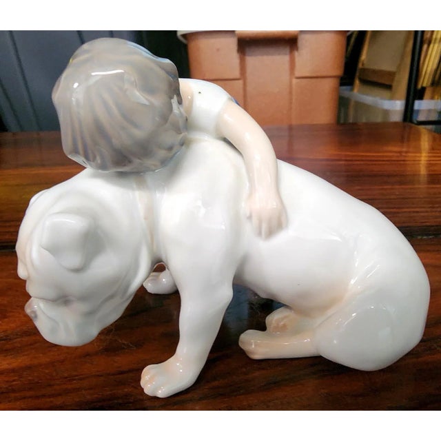 Bing & Grondahl Danish Hand-Painted Polychrome Fine Porcelain Figurine "Boy w/Bulldog" 1790 EZ Made in Denmark; "B & G"...
