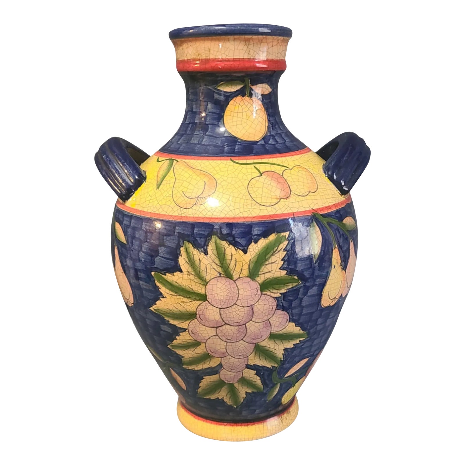 Late 20th Century Hand Painted Fruit Grapes Italian Deruta Pottery ...