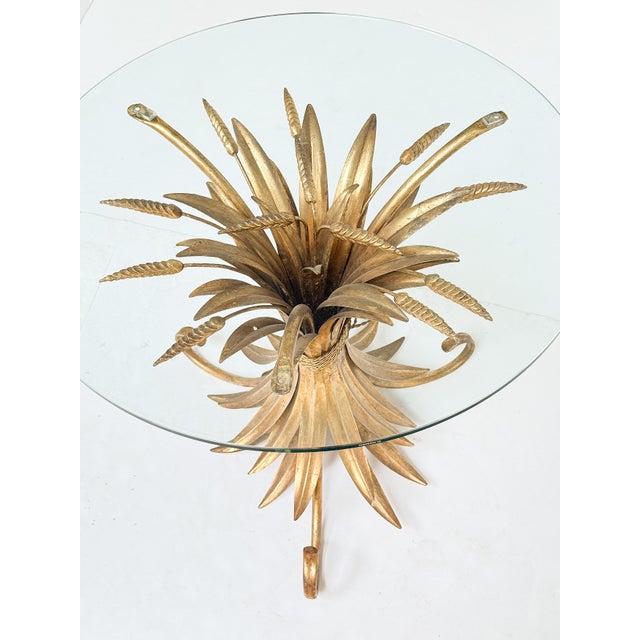 Mid 20th Century Italian Wheat Sheaf Low Table of Gilt Metal With Round Top of Glass For Sale - Image 5 of 9