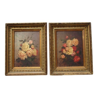 Rose Bouquets Paintings by Louis Darey -- A Pair of 2 For Sale