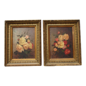 Rose Bouquets Paintings by Louis Darey -- A Pair of 2