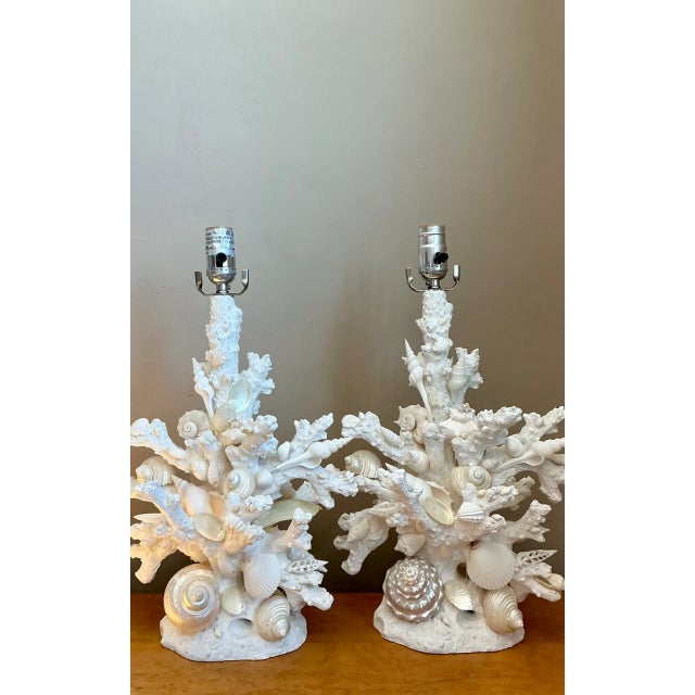 Vintage Shell Encrusted Faux Coral Table Lamps - Pair For Sale In West Palm - Image 6 of 12