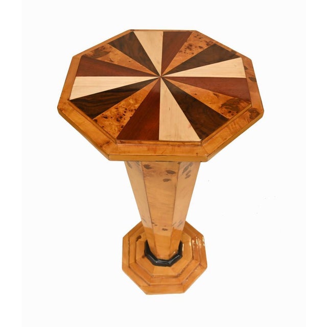 Art Deco Pedestal Tables with Starburst Inlay, Set of 2 For Sale - Image 4 of 9