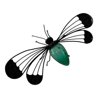 Midcentury Italian Brutalist Dragonfly Detailed Green Glass Body Sconce, C 1950 For Sale