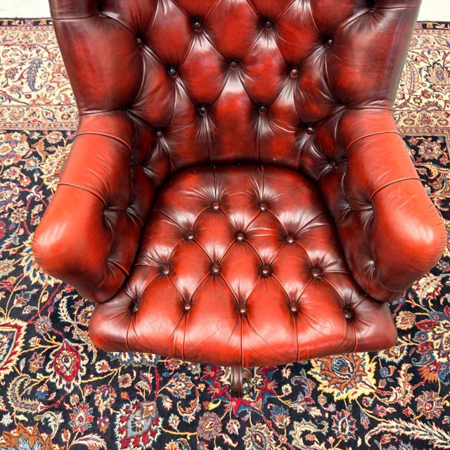 English Oxblood Chesterfield Office Chair For Sale - Image 6 of 8