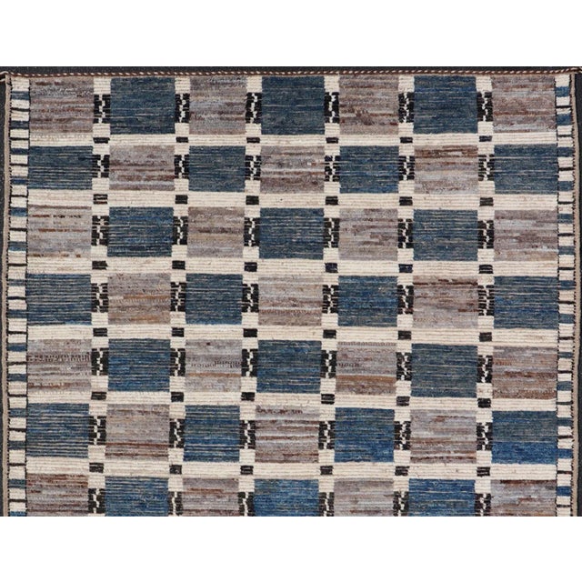 Blue Modern Rug in Wool With Sub-Geometric Modern Tribal Design in Multicolor For Sale - Image 8 of 11