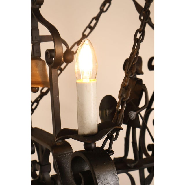 Quality Hand Forged Spanish Revival Wrought Iron Chandelier For Sale - Image 4 of 18