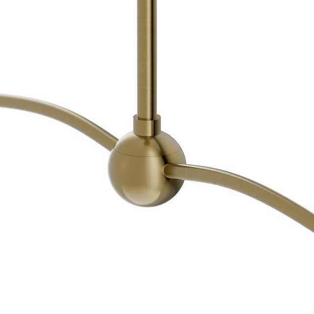 Metal Gable Linear Chandelier, Antique Brass with Storm Blue Shade For Sale - Image 7 of 9