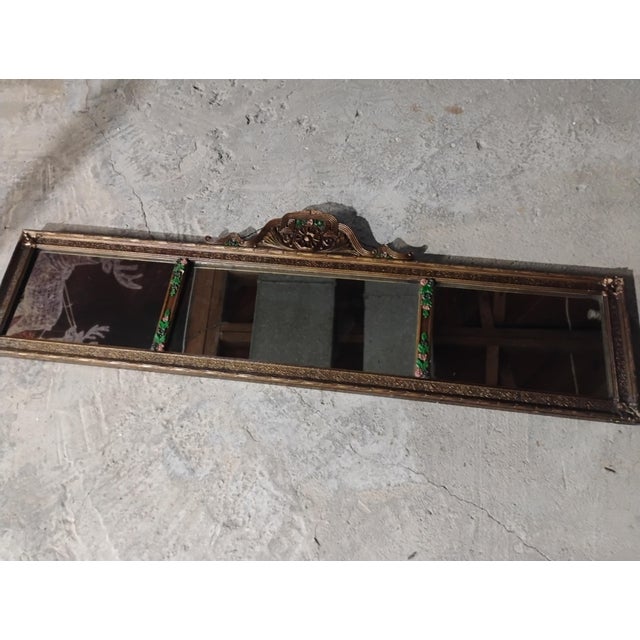 Wood Antique 1920s Colonial Revival 3-Panel Etched Glass Wall Mirror, Carved Wood Frame, For Sale - Image 7 of 10