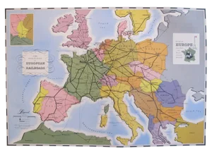 1949 Original Vintage French Travel Poster, European Railroad Map (Linen Backed)
