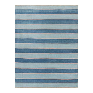 Rug & Kilim's Contemporary Dhurrie Rug in Blue Stripes - 6x9 For Sale