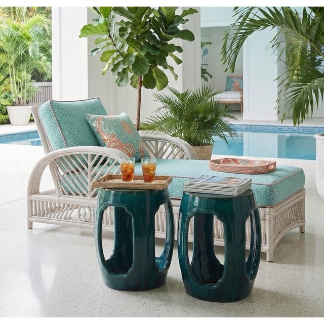 Teal Vintage Italian Teal Ceramic Garden Stools, 2 Pieces For Sale - Image 8 of 12