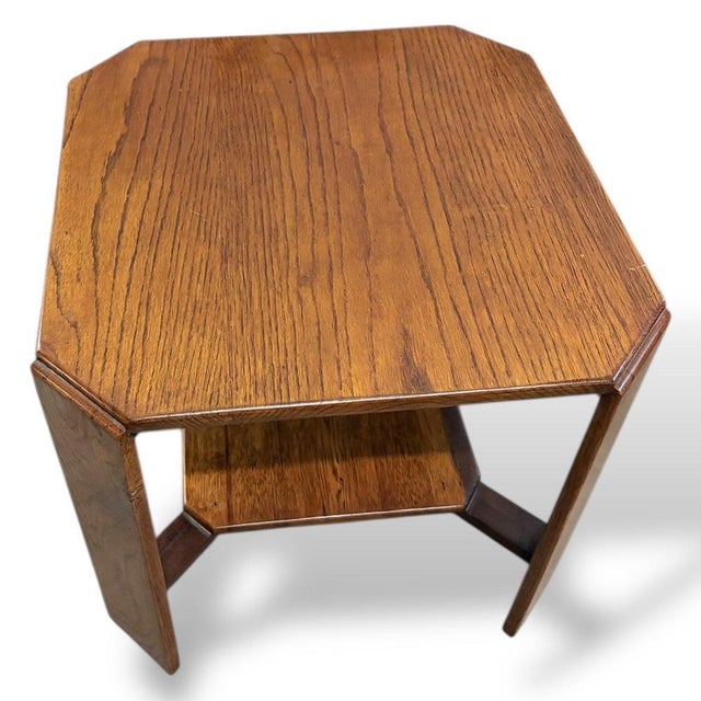 Arts & Crafts Oak Occasional Side Table with Lower Shelf For Sale - Image 4 of 8