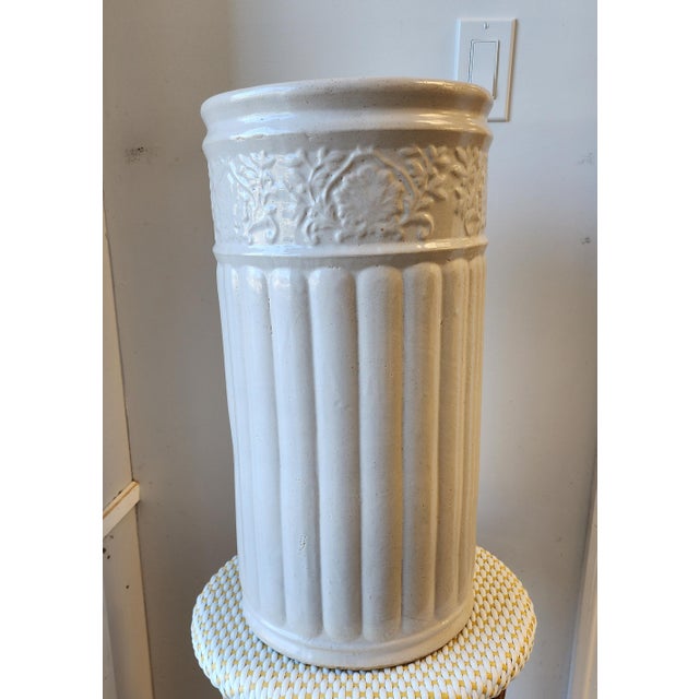 Early 20th Century Antique White Umbrella Stand in Glazed Pottery/Earthenware For Sale - Image 5 of 10
