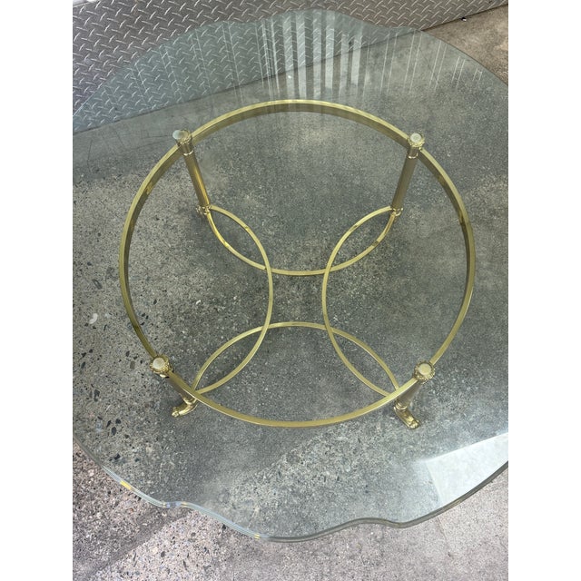Hollywood Regency La Barge Brass Coffee Table With Scallop Glass Top - Made in Italy For Sale - Image 3 of 8