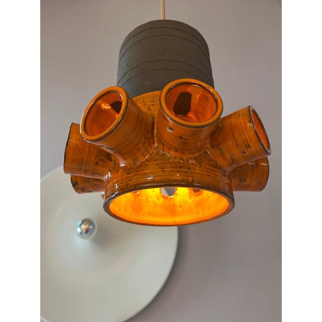 Brown Orange and Brown Ceramic Hanging Lamp For Sale - Image 8 of 11